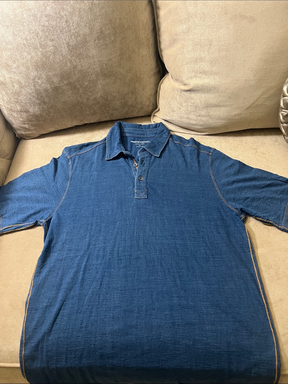 Johnston & Murphy Denim Blue Short-Sleeve Polo Medium
